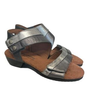 WALKING CRADLES | Calista Pewter Gunmetal Ankle Wrap‎ Sandals 7.5